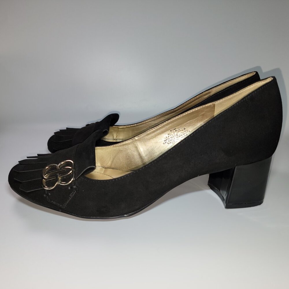 Bandolino Women's Black Suede & Patent Leather Chunk Heals Classic US Size 8.5 - Picture 5 of 10